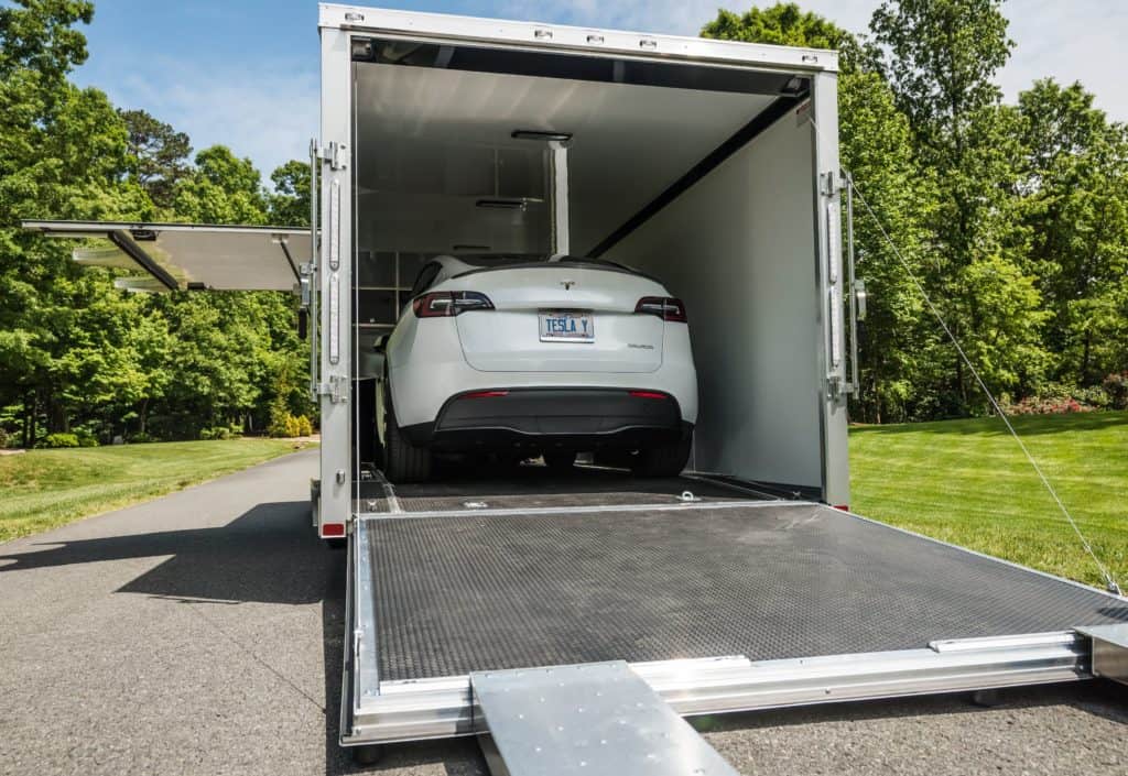 Tesla loaded into trailer